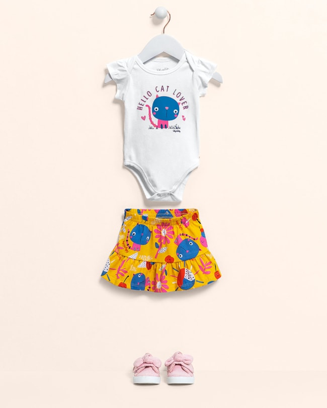 Conjunto Bebê Menina Body e Saia - Kely Kety - Branco G-1bfcebaa-f005-44ee-8dbf-fadfb498455c