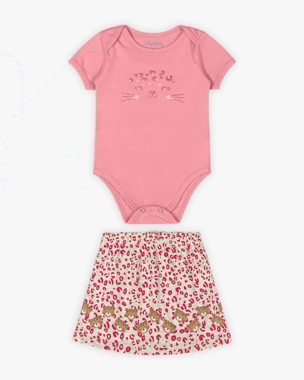 Conjunto Bebê Menina Body e Saia Oncinha - Kely Kety - Bala de Goma