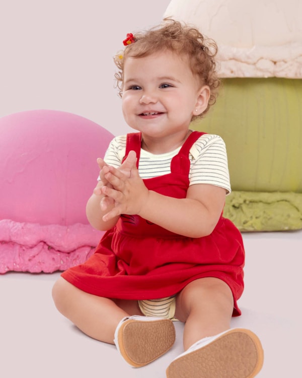 Conjunto Bebê Menina Body e Salopete Kely Kety Branco