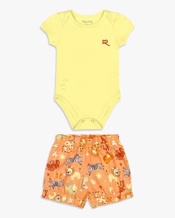 Conjunto Bebê Menina Body e Shorts Estampado - Kely Kety - Pinacolada