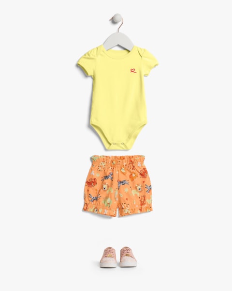 Conjunto Bebê Menina Body e Shorts Estampado - Kely Kety - Pinacolada