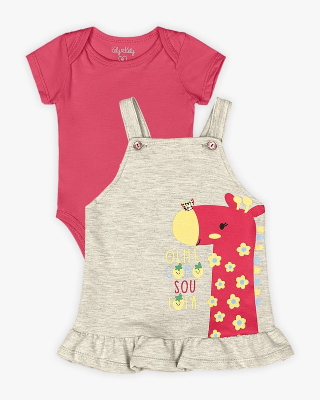 Conjunto Bebê Menina Body e Vestido - Kely Kety - Rosa-bb901727-cefb-4dda-bc35-972bca92ccfd