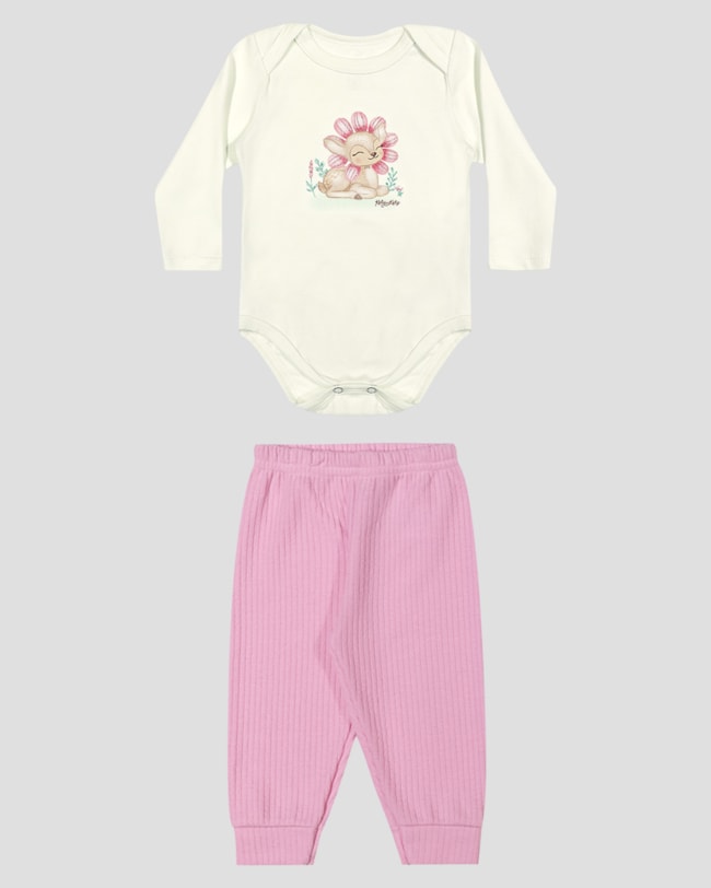 Conjunto Bebê Menina Body Manga Longa e Calça - Kely Kety - Branco-05359d4a-3574-472c-b2a3-bc3d7c2b12c4