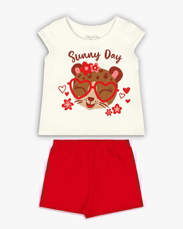 Conjunto Bebê Menina com Blusa e Shorts - Kely Kety - Natural