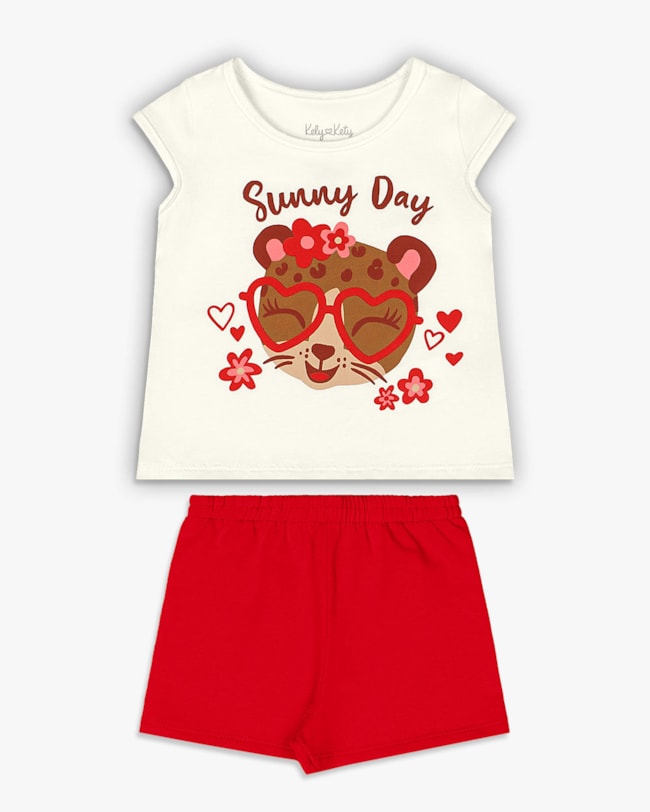 Conjunto Bebê Menina com Blusa e Shorts - Kely Kety - Natural-f8dc2ebc-c72f-4e66-83d9-3fa7675ac8fe