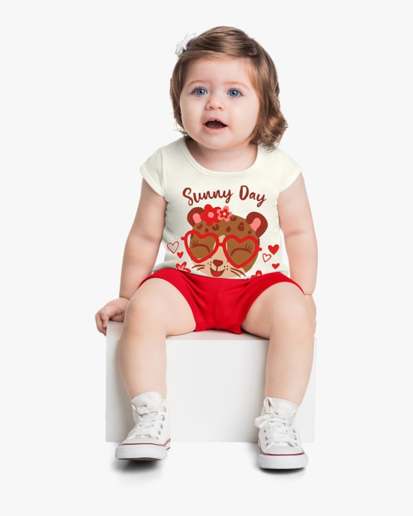 Conjunto Bebê Menina com Blusa e Shorts - Kely Kety - Natural