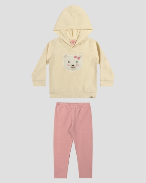 Conjunto Bebê Menina com Blusão e Legging - Kely Kety - Bege