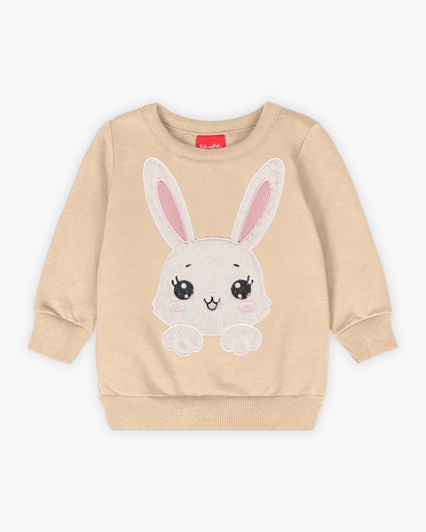 Conjunto Bebê Menina com Blusão Estampa Coelho - Kely Kety - Bege