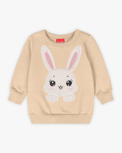 Conjunto Bebê Menina com Blusão Estampa Coelho - Kely Kety - Bege