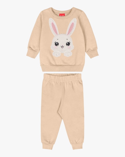 Conjunto Bebê Menina com Blusão Estampa Coelho - Kely Kety - Bege