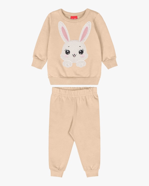 Conjunto Bebê Menina com Blusão Estampa Coelho - Kely Kety - Bege