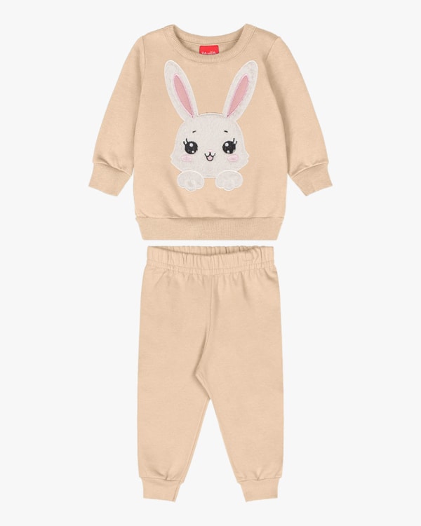 Conjunto Bebê Menina com Blusão Estampa Coelho - Kely Kety - Bege