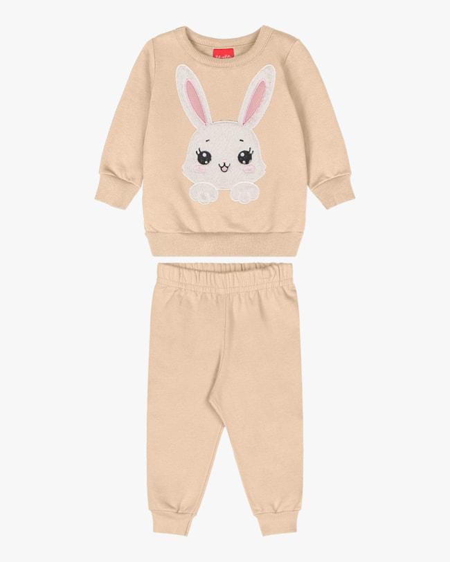 Conjunto Bebê Menina com Blusão Estampa Coelho - Kely Kety - Bege-072ff314-7287-49d4-beb8-a0f51350afbf