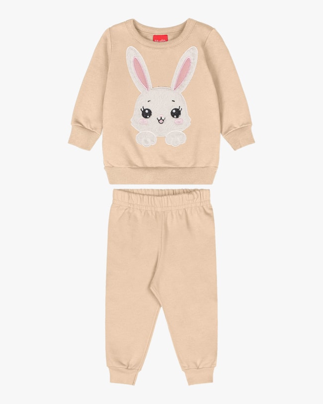 Conjunto Bebê Menina com Blusão Estampa Coelho - Kely Kety - Bege-cf353b2f-0830-4a08-acf1-bced0c630278
