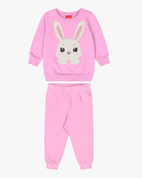 Conjunto Bebê Menina com Blusão Estampa Coelho - Kely Kety - Rosa