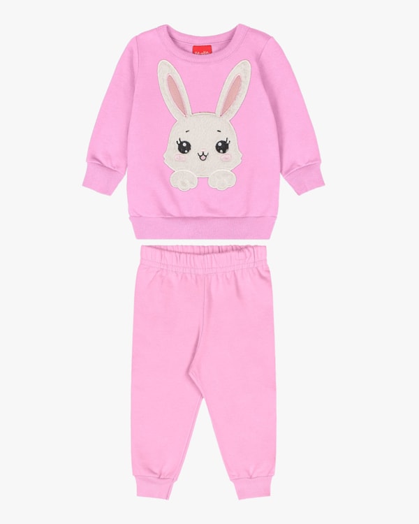 Conjunto Bebê Menina com Blusão Estampa Coelho - Kely Kety - Rosa