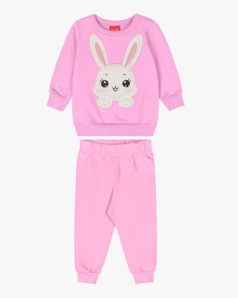Conjunto Bebê Menina com Blusão Estampa Coelho - Kely Kety - Rosa