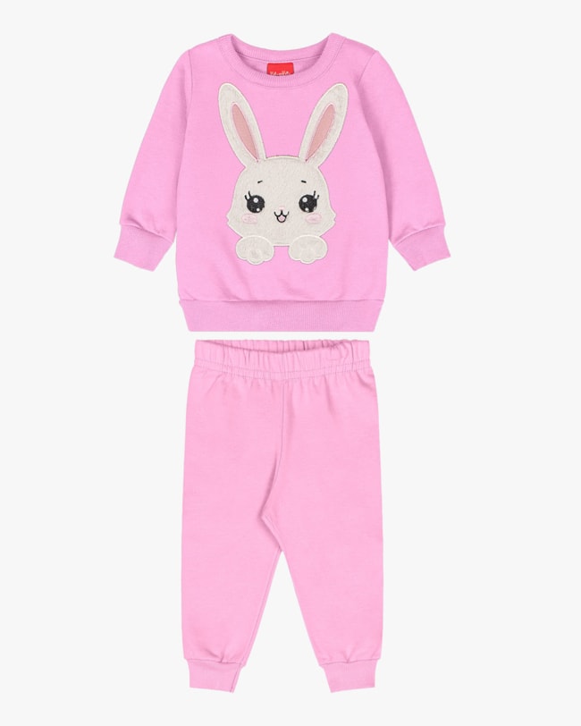 Conjunto Bebê Menina com Blusão Estampa Coelho - Kely Kety - Rosa-05cd21be-f774-4754-92ba-1e208f0372ce