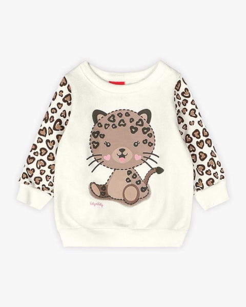 Conjunto Bebê Menina com Blusão Estampa Oncinha - Kely Kety - Branco