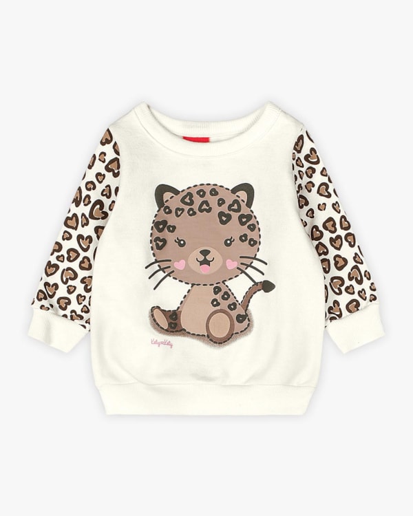 Conjunto Bebê Menina com Blusão Estampa Oncinha - Kely Kety - Branco