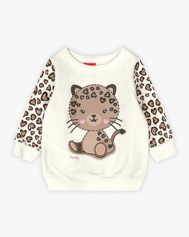 Conjunto Bebê Menina com Blusão Estampa Oncinha - Kely Kety - Branco-453f8cf6-f524-4767-9e7b-26823d3cd630