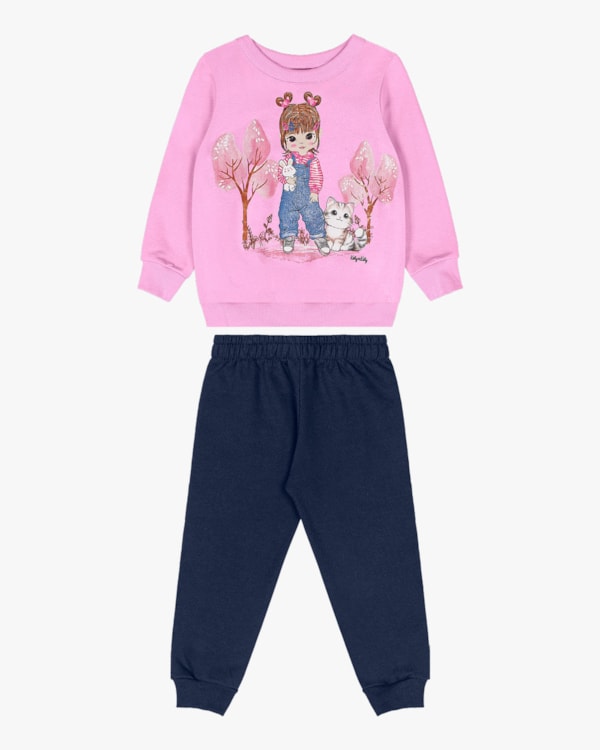 Conjunto Bebê Menina em Moletom com Estampa - Kely Kety - Rosa