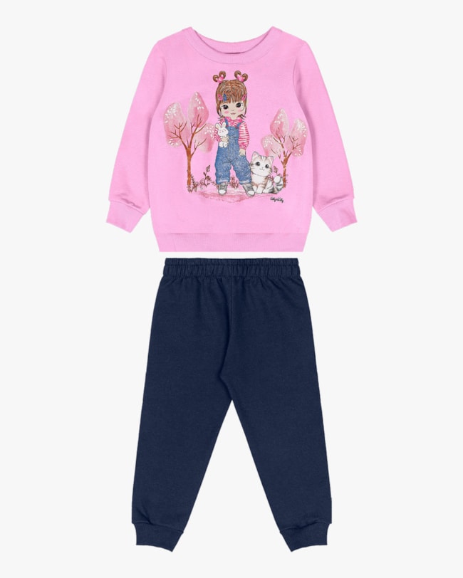 Conjunto Bebê Menina em Moletom com Estampa - Kely Kety - Rosa-31f3767d-679d-437f-8917-4913ddf2f623