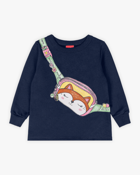 Conjunto Bebê Menina em Moletom Estampa Bolsa - Kely Kety - Marinho