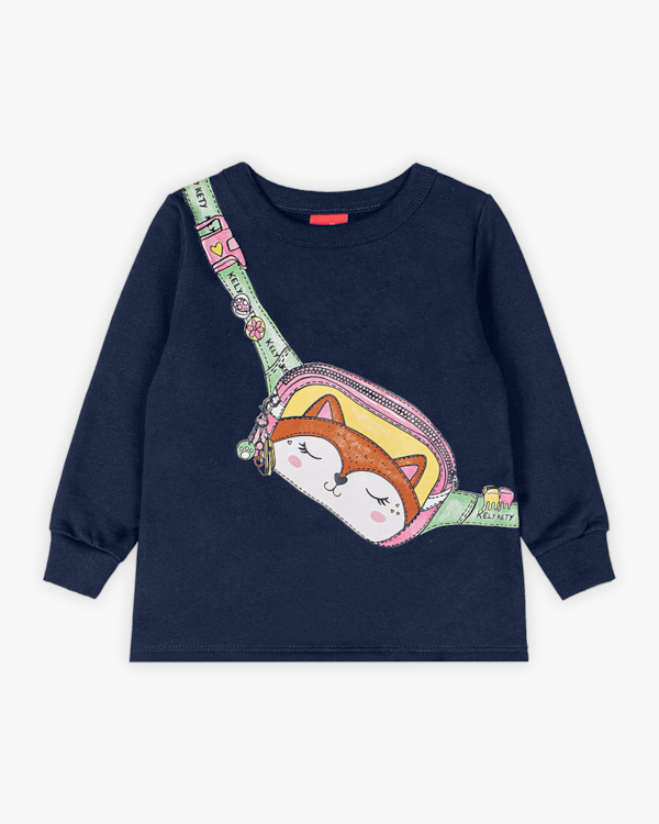 Conjunto Bebê Menina em Moletom Estampa Bolsa - Kely Kety - Marinho
