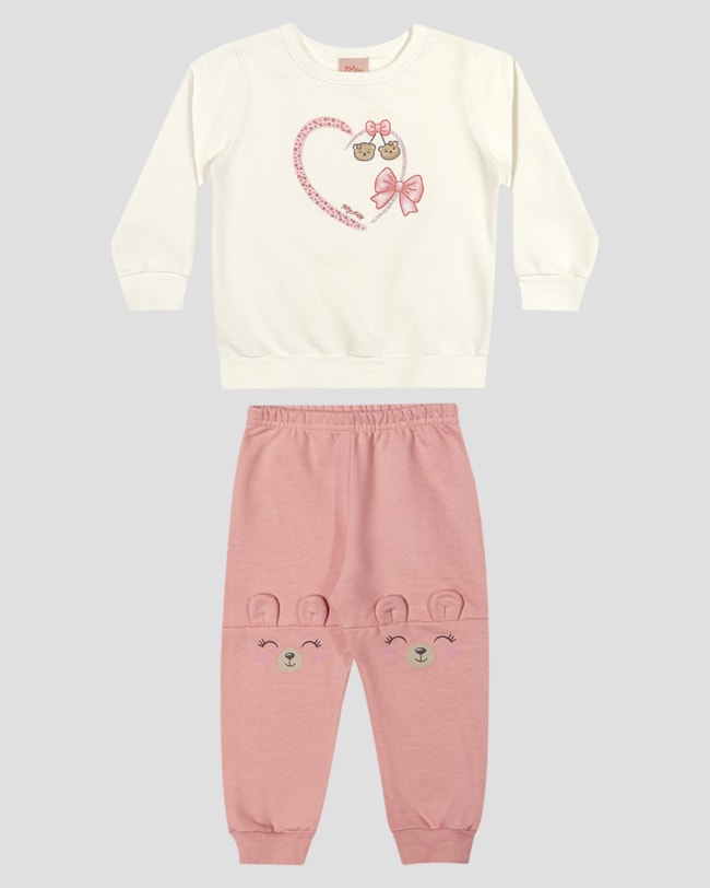 Conjunto Bebê Menina em Moletom Estampa Interativa - Kely Kety - Branco-ac98ab0e-e400-46e2-ad16-7333c3744da8