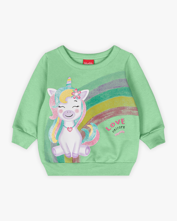 Conjunto Bebê Menina em Moletom Estampa Unicórnio - Kely Kety - Verde