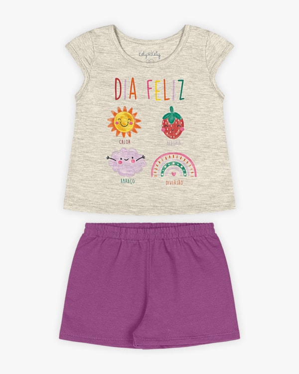 Conjunto Bebê Menina Estampa Dia Feliz - Kely Kety - Mescla