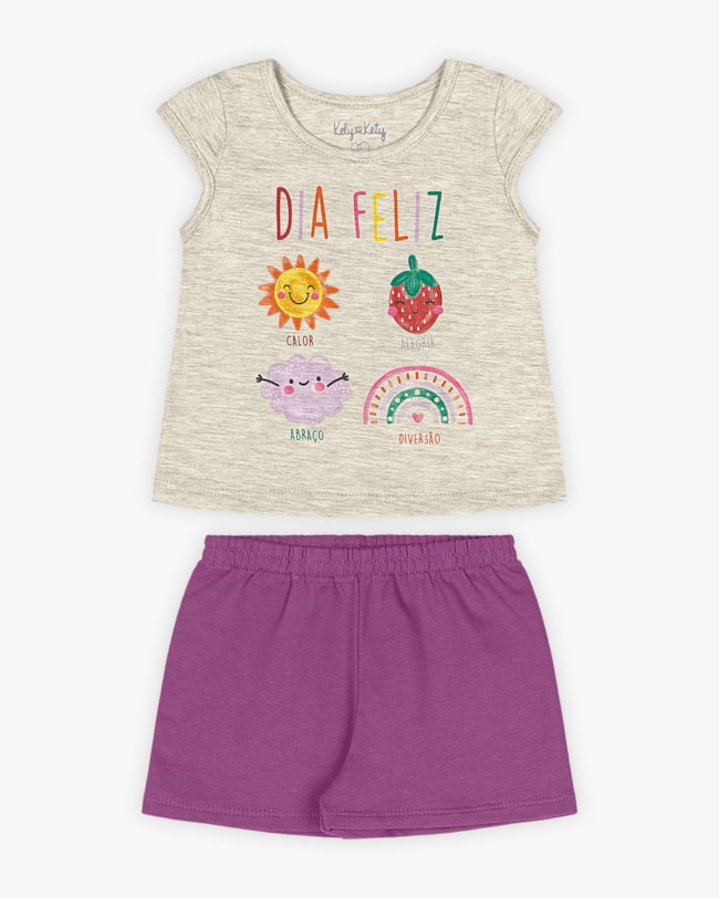 Conjunto Bebê Menina Estampa Dia Feliz - Kely Kety - Mescla-318ca1b5-46c1-4535-99e1-36c5ca148f0c