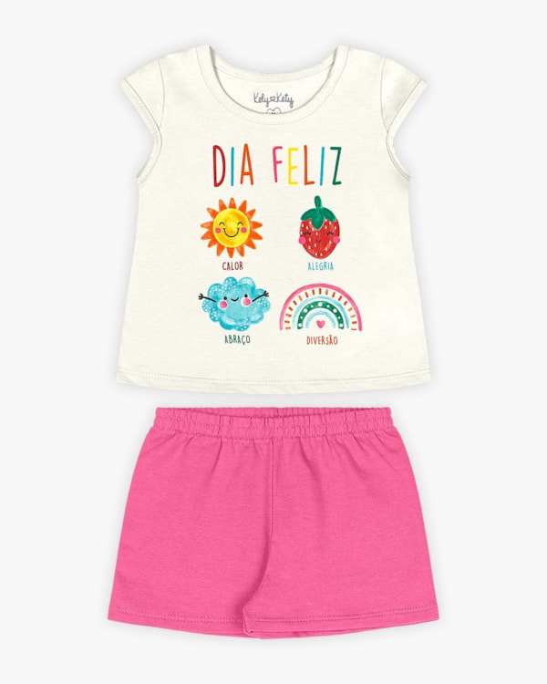 Conjunto Bebê Menina Estampa Dia Feliz - Kely Kety - Natural