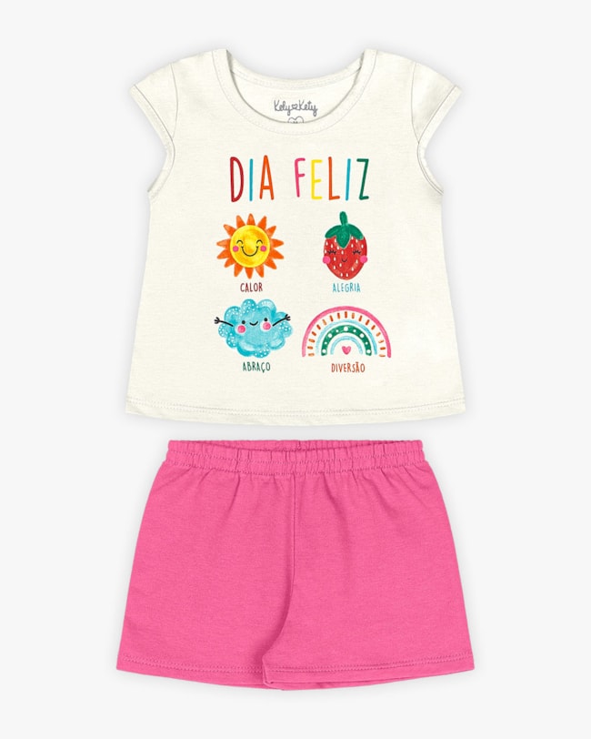 Conjunto Bebê Menina Estampa Dia Feliz - Kely Kety - Natural-7c03817e-27e5-42c9-8c7a-112ce91b09a5
