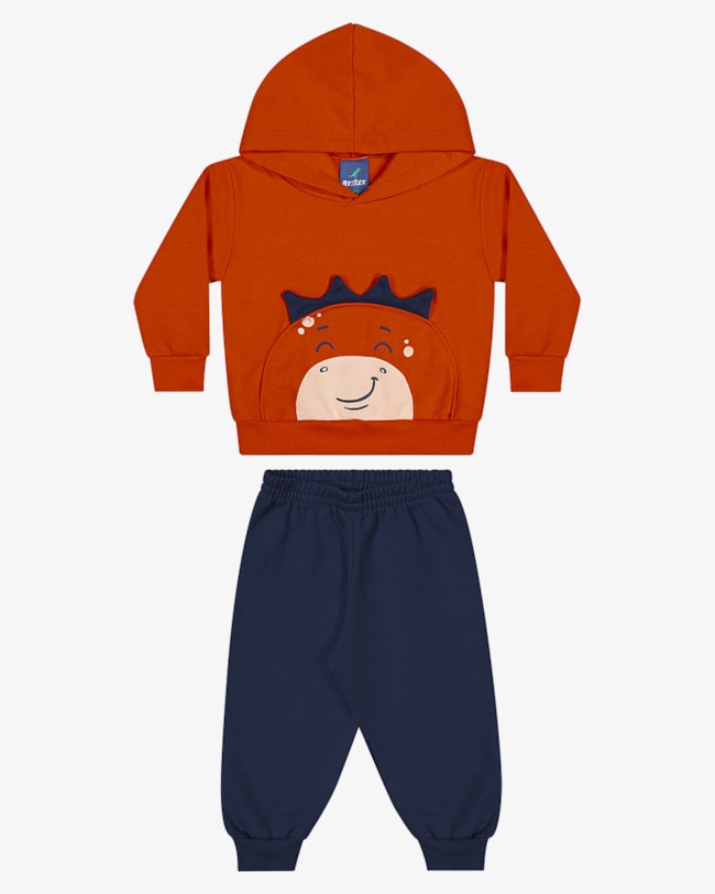 Conjunto Bebê Menino Blusão Bolso Interativo e Calça ReiRex - Laranja-f423274e-7d35-49b4-bc63-faaa1a372d08