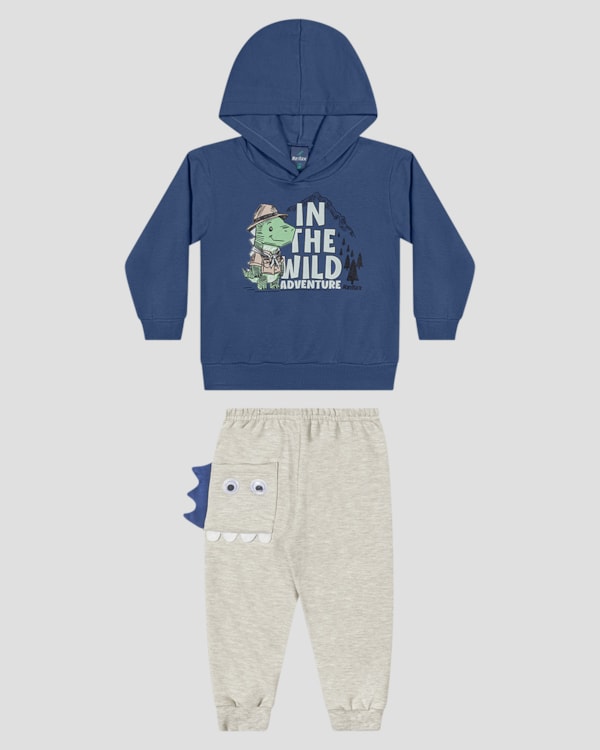 Conjunto Bebê Menino Blusão com Capuz e Calça - ReiRex - Azul