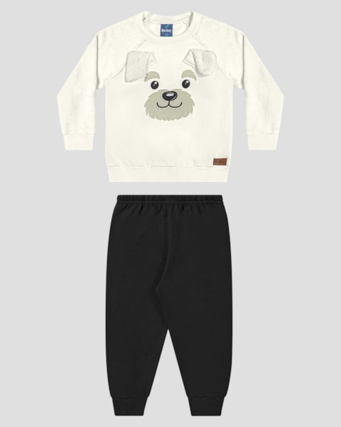 Conjunto Bebê Menino Blusão com Orelhinhas e Calça - ReiRex - Branco