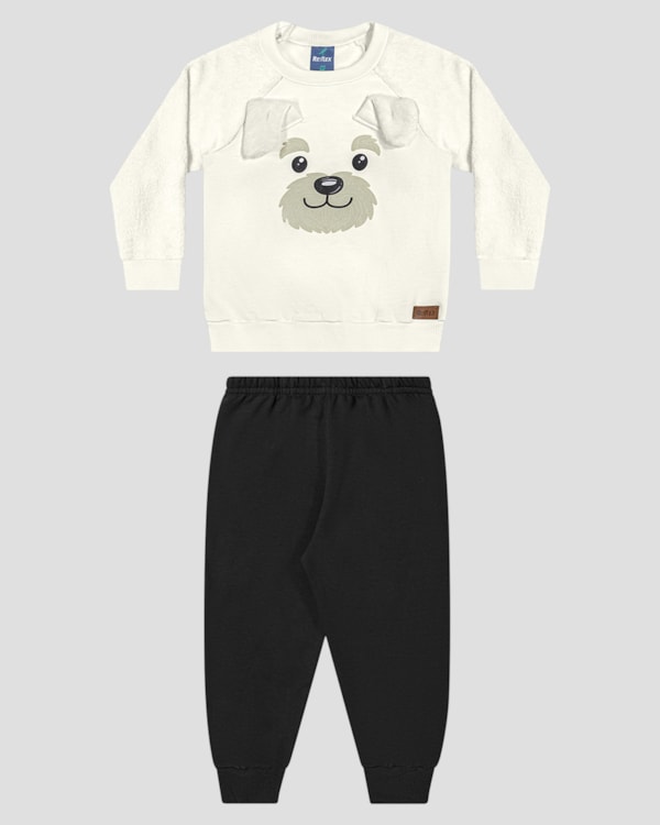 Conjunto Bebê Menino Blusão com Orelhinhas e Calça - ReiRex - Branco