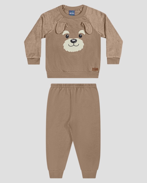 Conjunto Bebê Menino Blusão com Orelhinhas e Calça - ReiRex - Marrom