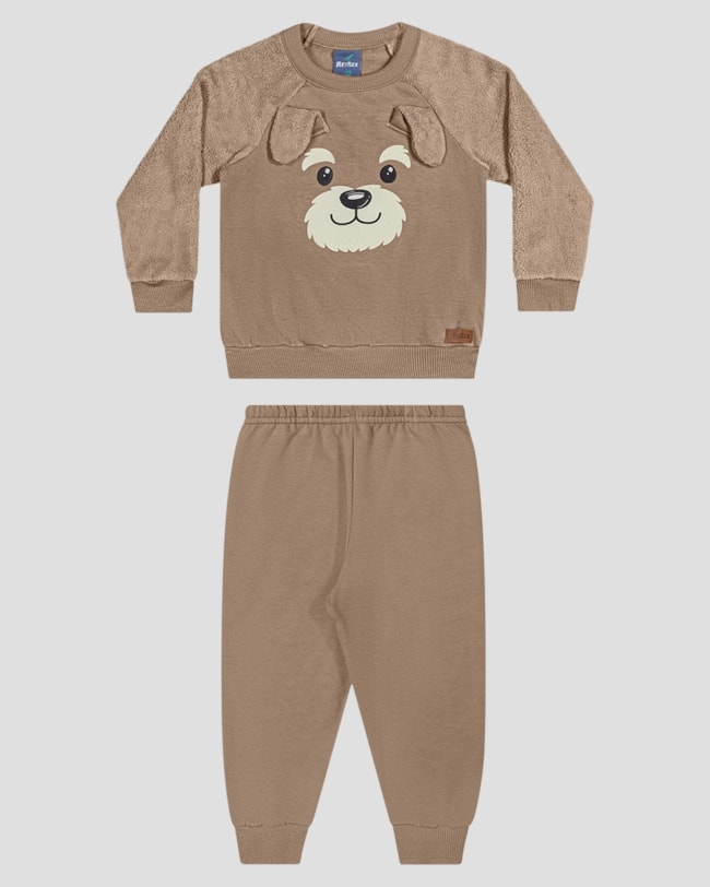 Conjunto Bebê Menino Blusão com Orelhinhas e Calça - ReiRex - Marrom-47fafffe-fd12-496b-8c2c-a0d731a47b47