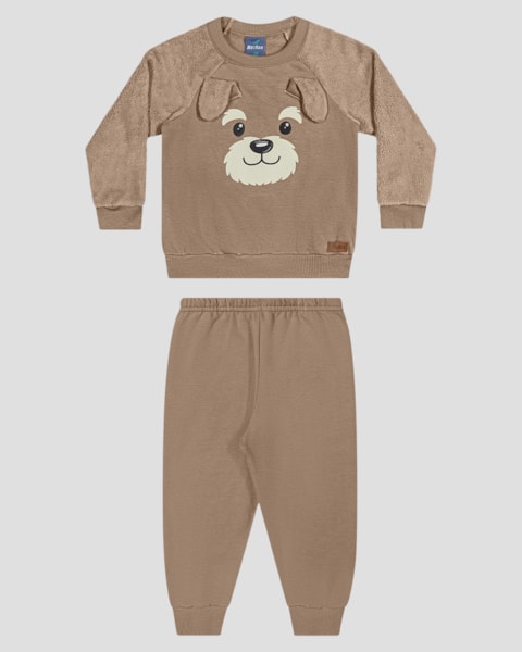 Conjunto Bebê Menino Blusão com Orelhinhas e Calça - ReiRex - Marrom