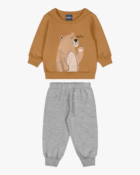 Conjunto Bebê Menino Blusão e Calça em Moletom - ReiRex - Marrom