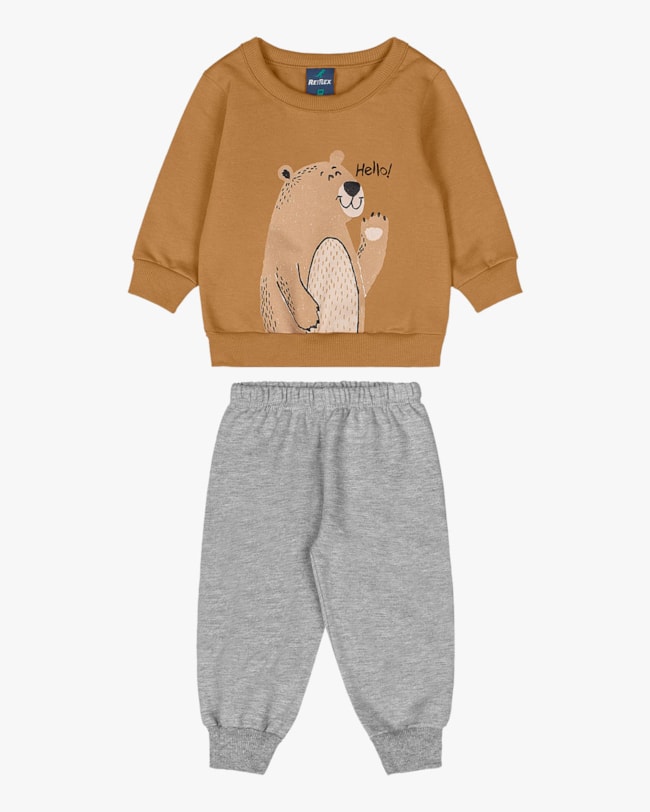 Conjunto Bebê Menino Blusão e Calça em Moletom - ReiRex - Marrom-856f6234-210a-47c3-8969-4e28078d1ccb