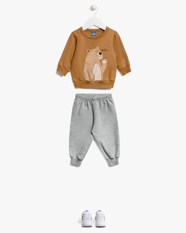 Conjunto Bebê Menino Blusão e Calça em Moletom - ReiRex - Marrom-1bee64c2-598b-4e2b-8405-e05bc948a4f2