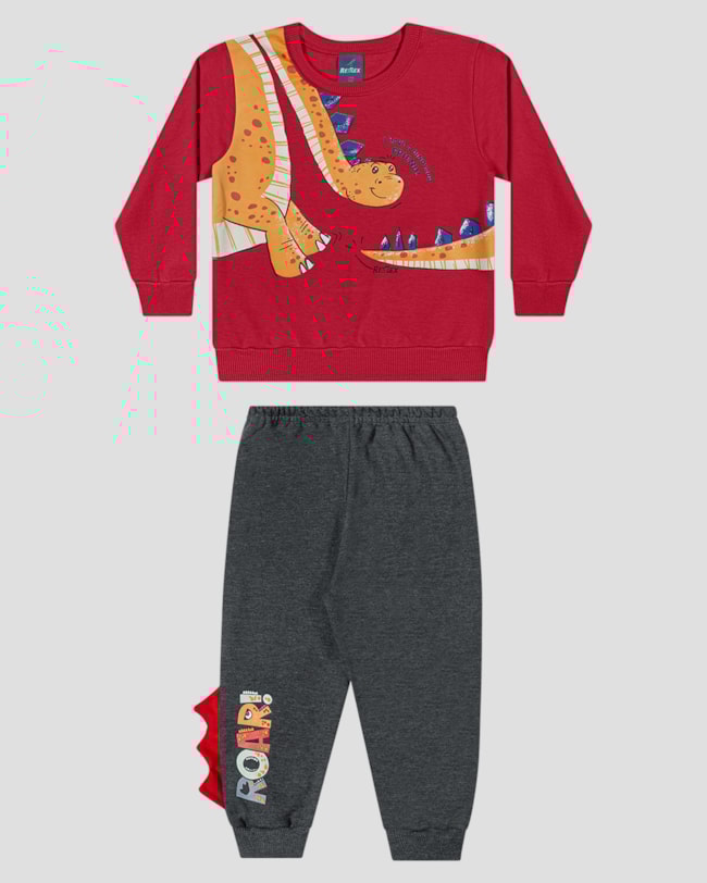 Conjunto Bebê Menino Blusão e Calça Estampa Dino - ReiRex - Vermelho-e376cb6a-28ec-4e74-9197-d8a3047610af