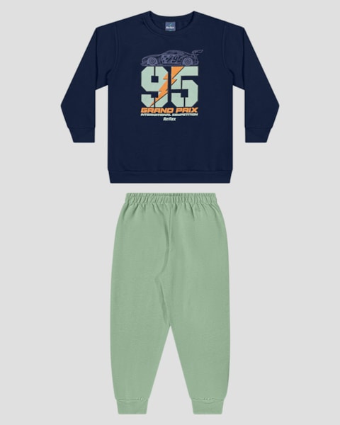 Conjunto Bebê Menino Blusão Estampa Carro e Calça - ReiRex - Azul