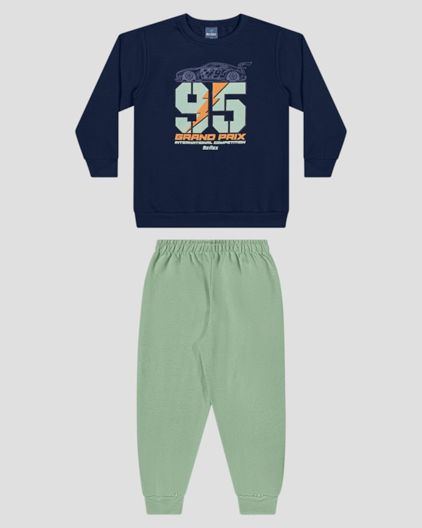 Conjunto Bebê Menino Blusão Estampa Carro e Calça - ReiRex - Azul