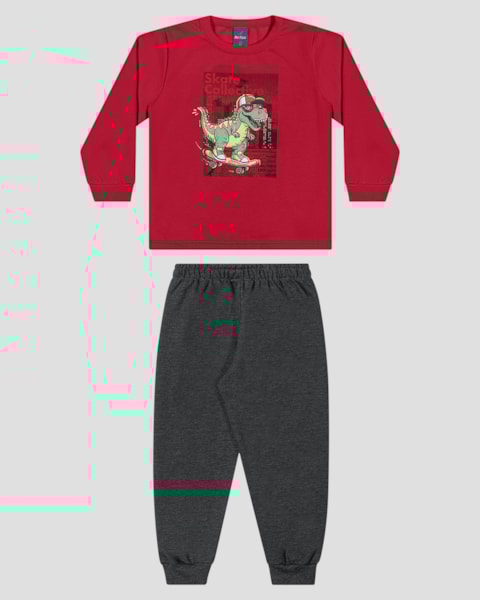 Conjunto Bebê Menino Blusão Estampa Dino e Calça - ReiRex - Vermelho