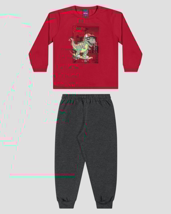 Conjunto Bebê Menino Blusão Estampa Dino e Calça - ReiRex - Vermelho